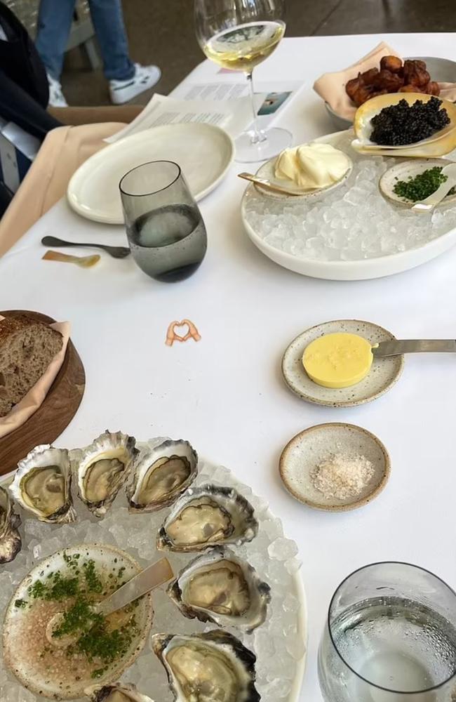 Oysters, caviar and champagne were on the menu for the lavish lunch. Picture: Instagram