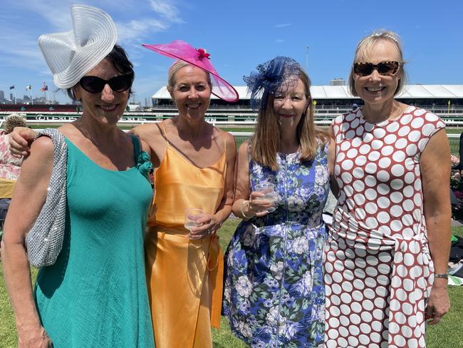 Veronica, Jenny, Bindi and Annie at the 2024 Oaks Day. Picture: Himangi Singh.