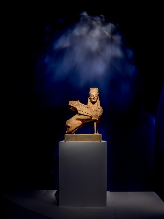 Statue of a Sphinx featured in Open Horizons - Ancient Greek Journeys and Connections at Melbourne Museum. Credit Museums Victoria. Photographer Tim Carrafa