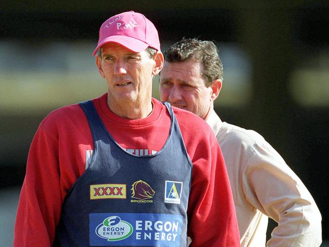 Storm recruitment boss Paul Bunn (R) with Wayne Bennett in 2002. Picture: Bruce Long