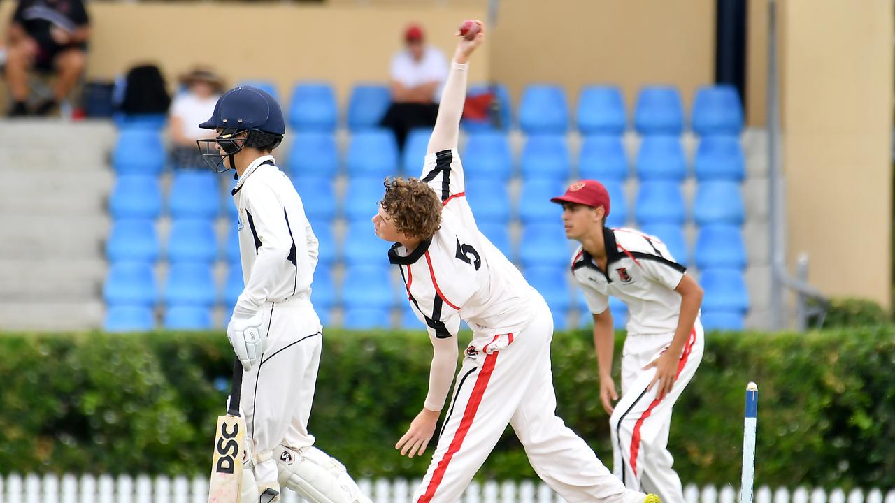 Terrace bowler Sam Jones bowling against Brisbane Grammar School.