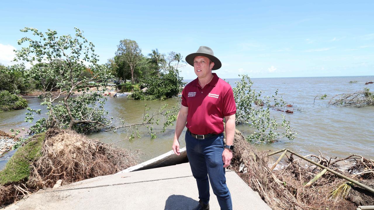 Queensland Premier Steven Miles pictured in Holloways Beach inspecting flood damage. Picture supplied by the Premiers Department / Annette Dew