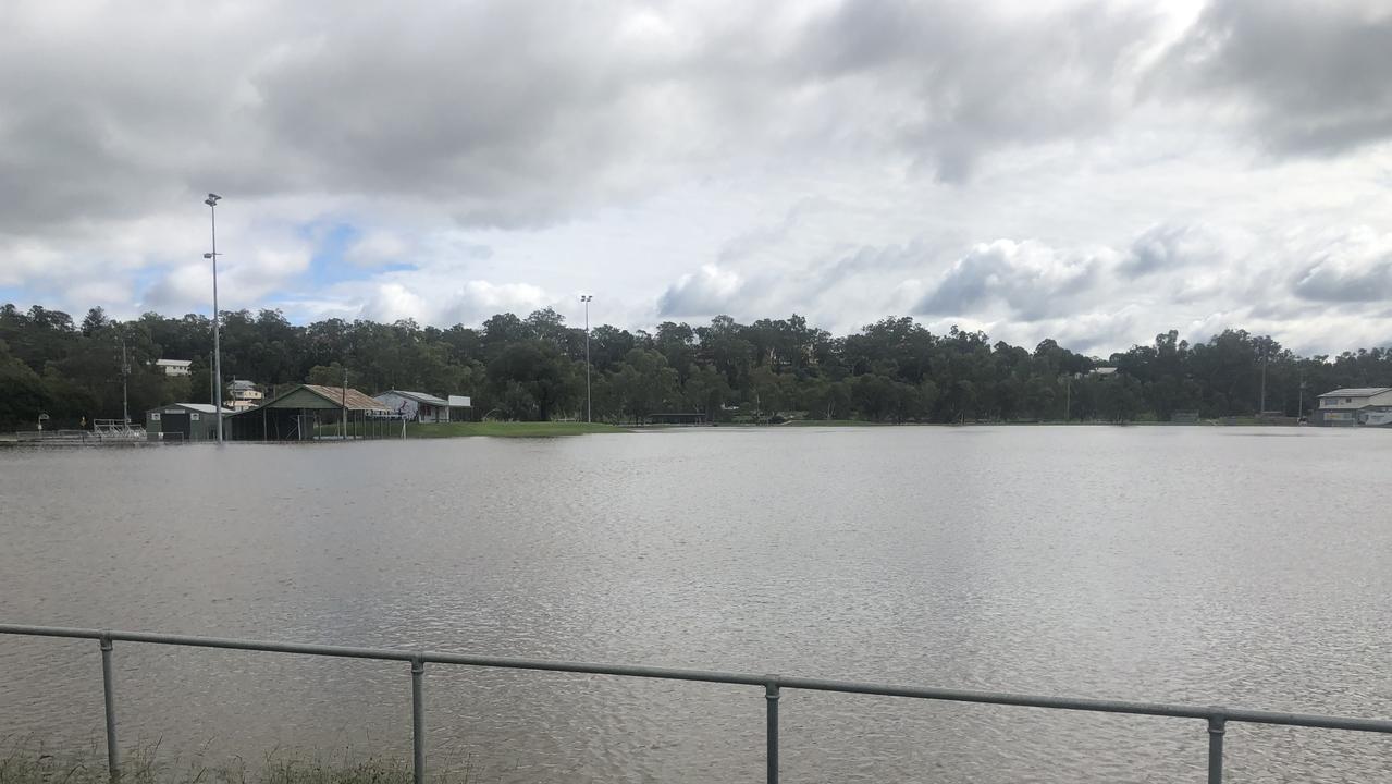 Queens Park, home of the Warwick Wolves, is completely underwater.