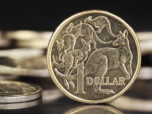 Australian dollar coins on a dark reflective background. Picture: iStock