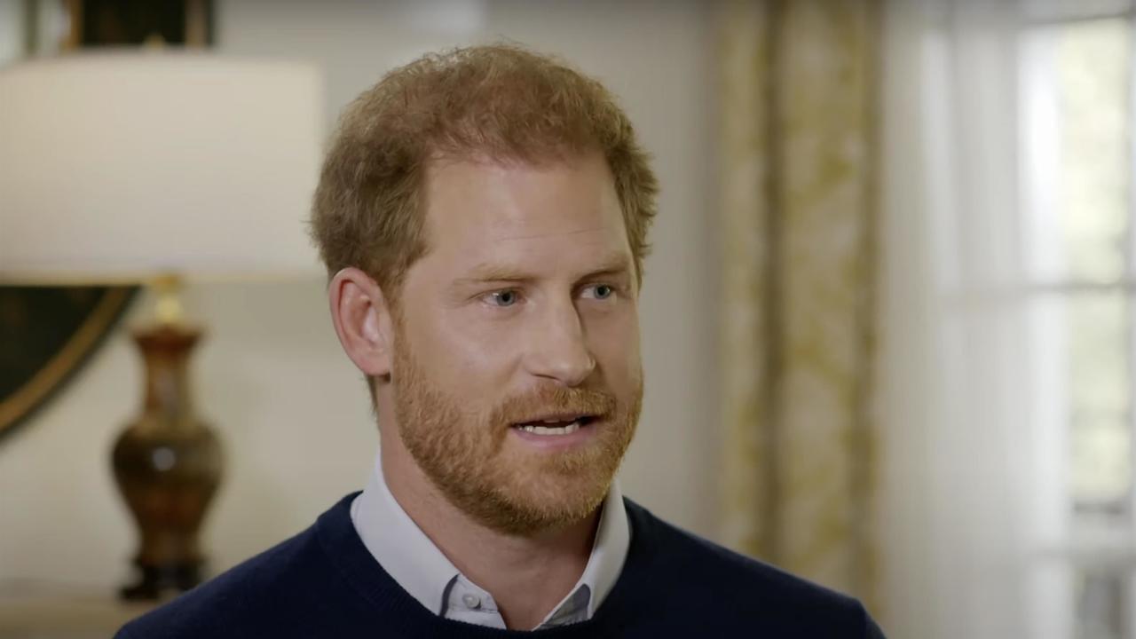 Prince Harry during his first interview about the book this week on ITV. Picture: ITV