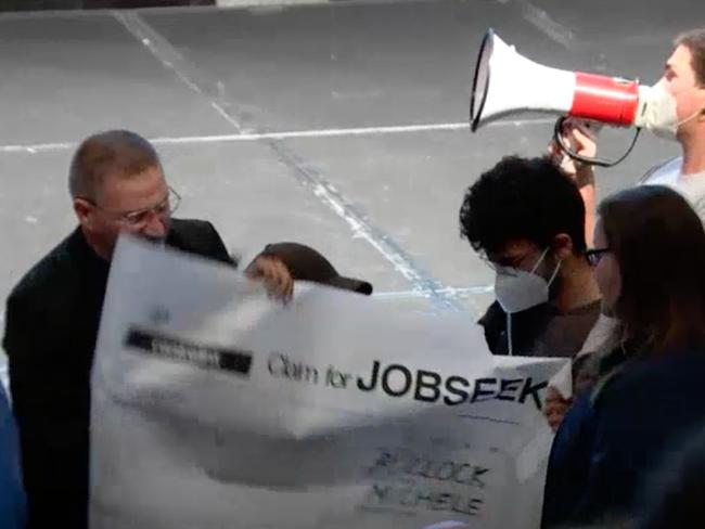 29/08/2023 Protesters have interrupted the opening remarks of a speech being given by incoming RBA governor Michele Bullock, taking aim at previous comments about how she wants to see the unemployment rate increase to 4.5 per cent. picture: ABC News