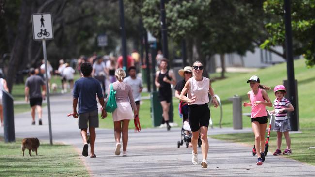 People were out and about in Broadbeach on Sunday. Photograph: Jason O'Brien.