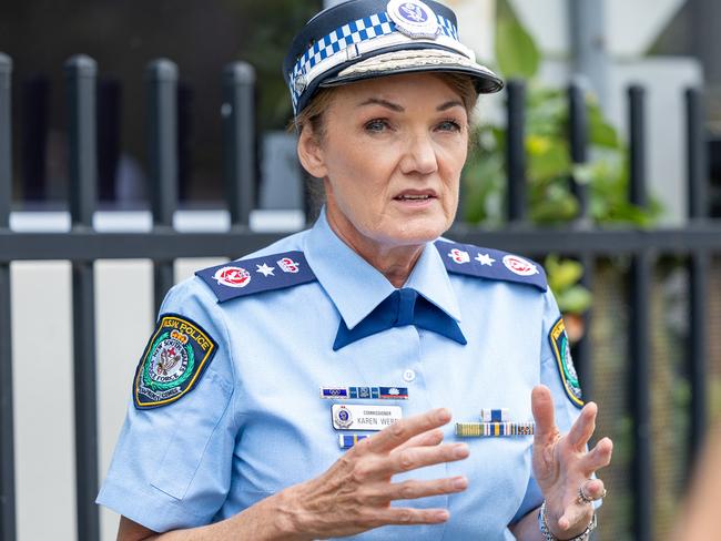 The Daily Telegraph Thursday 30 January 2025Maroubra school graffiti - Karen WebbPolice commissioner Karen Web vists Mount Sinai College on Runic lane Maroubra were anti-semetic graffiti was vandalised last night. Picture Thomas Lisson