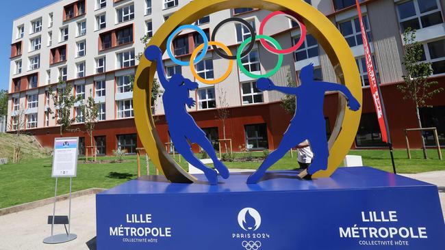 A general view shows the Olympic village "Olympium" during its inauguration ahead of the Paris 2024 Olympics, in Villeneuve d'Ascq near Lille in the north of France on June 24, 2024. The Olympic village "Olympium" has 495 rooms with a capacity of 550 beds and will accommodate the basketball and handball teams during the upcoming Paris 2024 Olympics. (Photo by DENIS CHARLET / AFP)