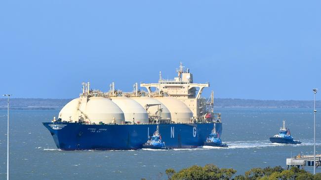 An LNG Tanker arriving in Gladstone Harbour.