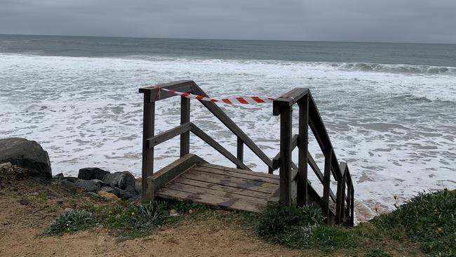 Stairs cordoned off at Collaroy Beach for safety reasons. Picture: Madelaine Wong