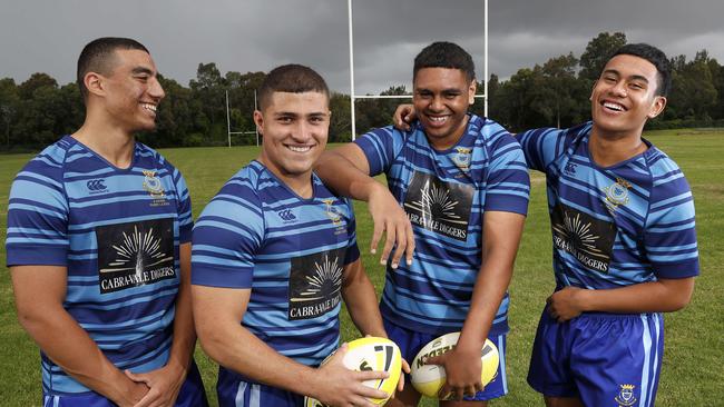 Sydney’s west has long been a home for rugby league with many youngsters hailing from the Patrician Brothers College in Fairfield. L-R Yehya Ayache, Josh Alhazim, Victor Alofaki and Junior Fagalele.