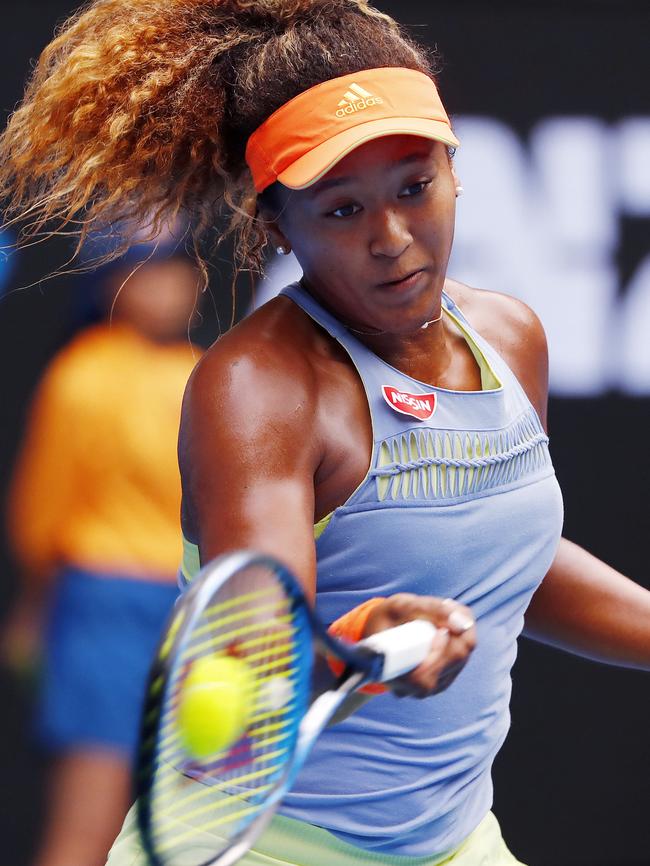 Naomi Osaka strikes the ball very hard. Picture: Michael Klein