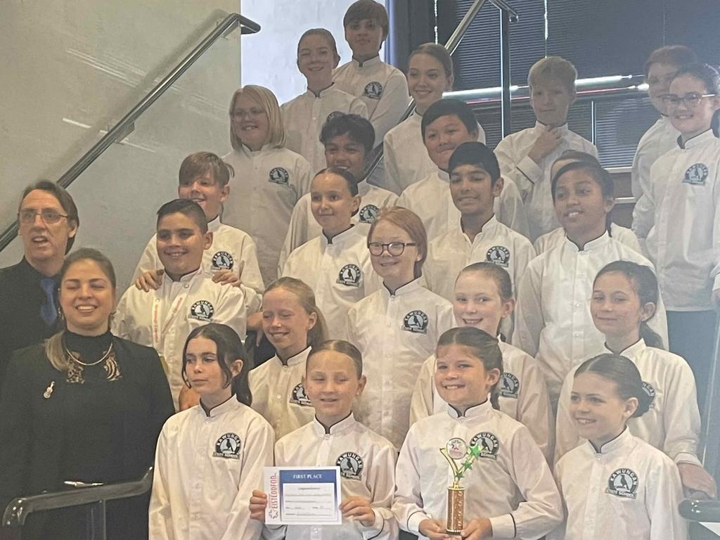 Kawungan State School celebrates their victory at the Maryborough Eisteddfod, August 9, 2023