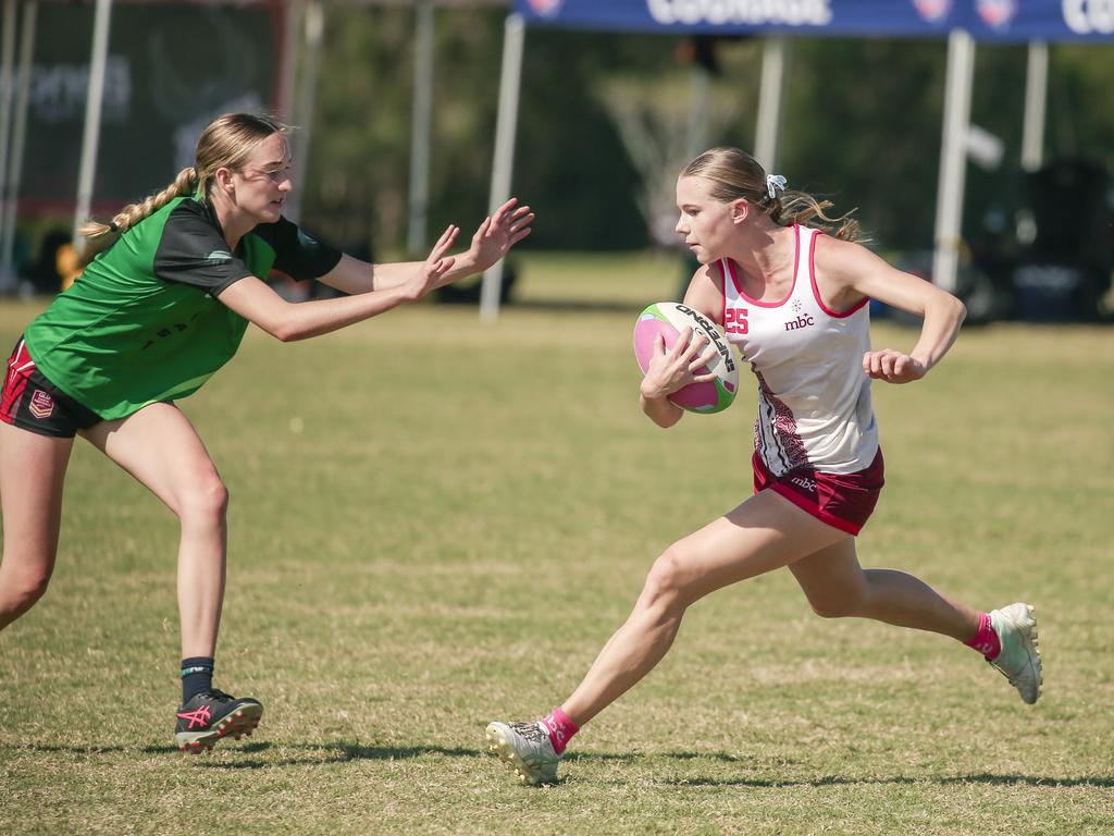 Moreton Bay College V Ferny Grove State High at the 2024 Gold Coast Titans All Schools Touch Football Picture: Glenn Campbell