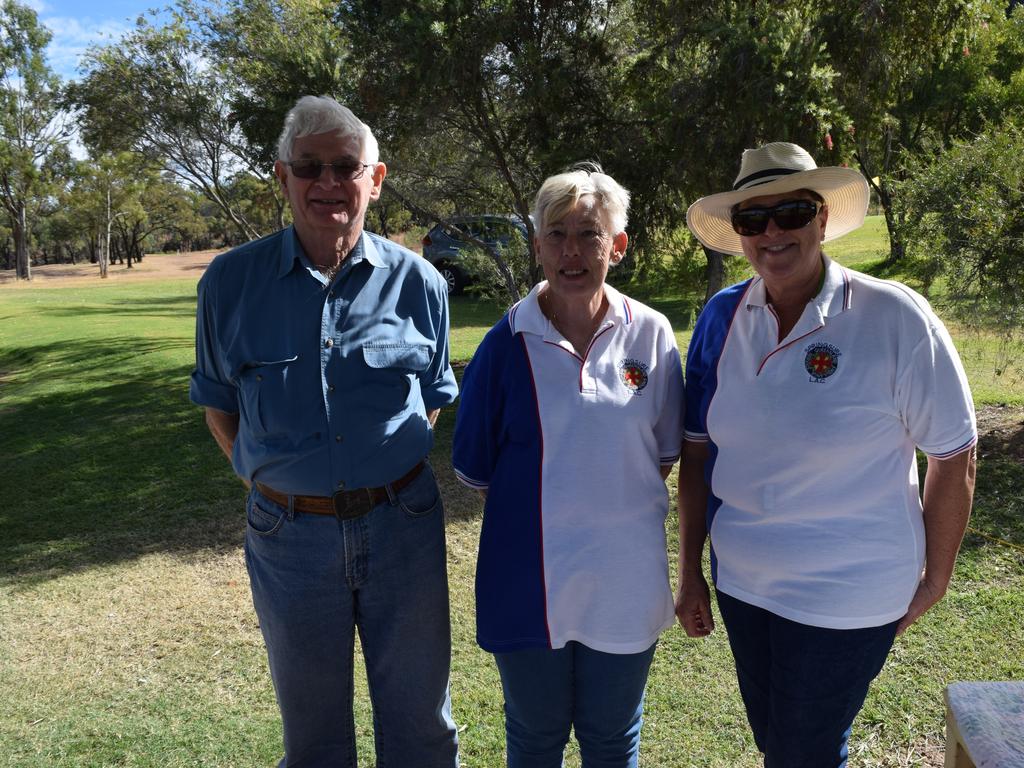 Geoff Warner, Ann Groves and Sue Priddle at the 100 year celebration of the Springsure Ambulance Station at the Springsure Golf Club on Saturday, May 22. There were historical displays, a vehicle line up, children's activities and more.