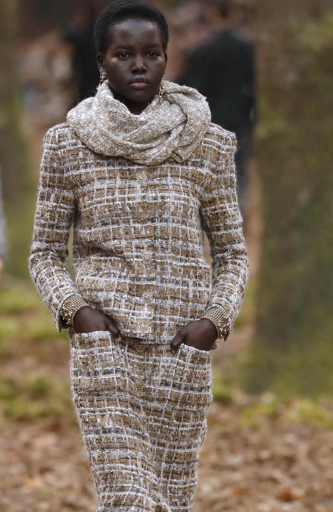 Adut Akech wears a Chanel creation in Paris. Picture: AFP