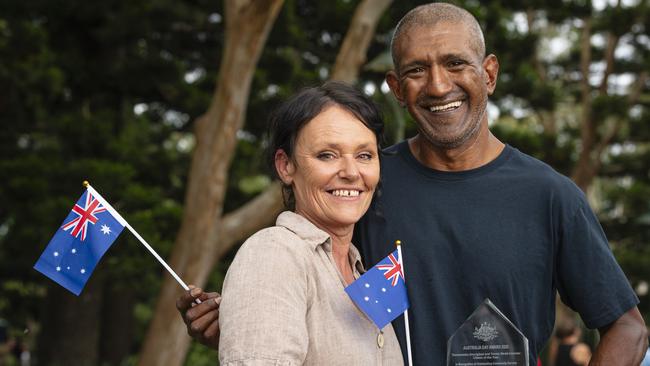 Susy and Adam Wenitong of Adapt Mentorship are named the Toowoomba Aboriginal and Torres Strait Islander Citizen of the Year at Toowoomba Australia Day celebrations at Picnic Point, Sunday, January 26, 2025. Picture: Kevin Farmer