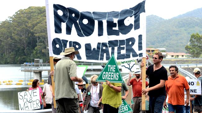 A 2011 anti-mining protesters at Karangi Dam, a key source of water in the region. Picture: Leigh Jensen/Coffs Coast Advocate