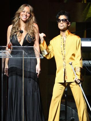 Mariah Carey and Prince appear onstage together at the 75th Anniversary Gala at The Apollo Theater in 2009. Picture: Bryan Bedder/Getty Images