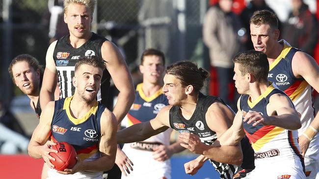 Port Adelaide against Adelaide in the SANFL last year. Picture: Sarah Reed