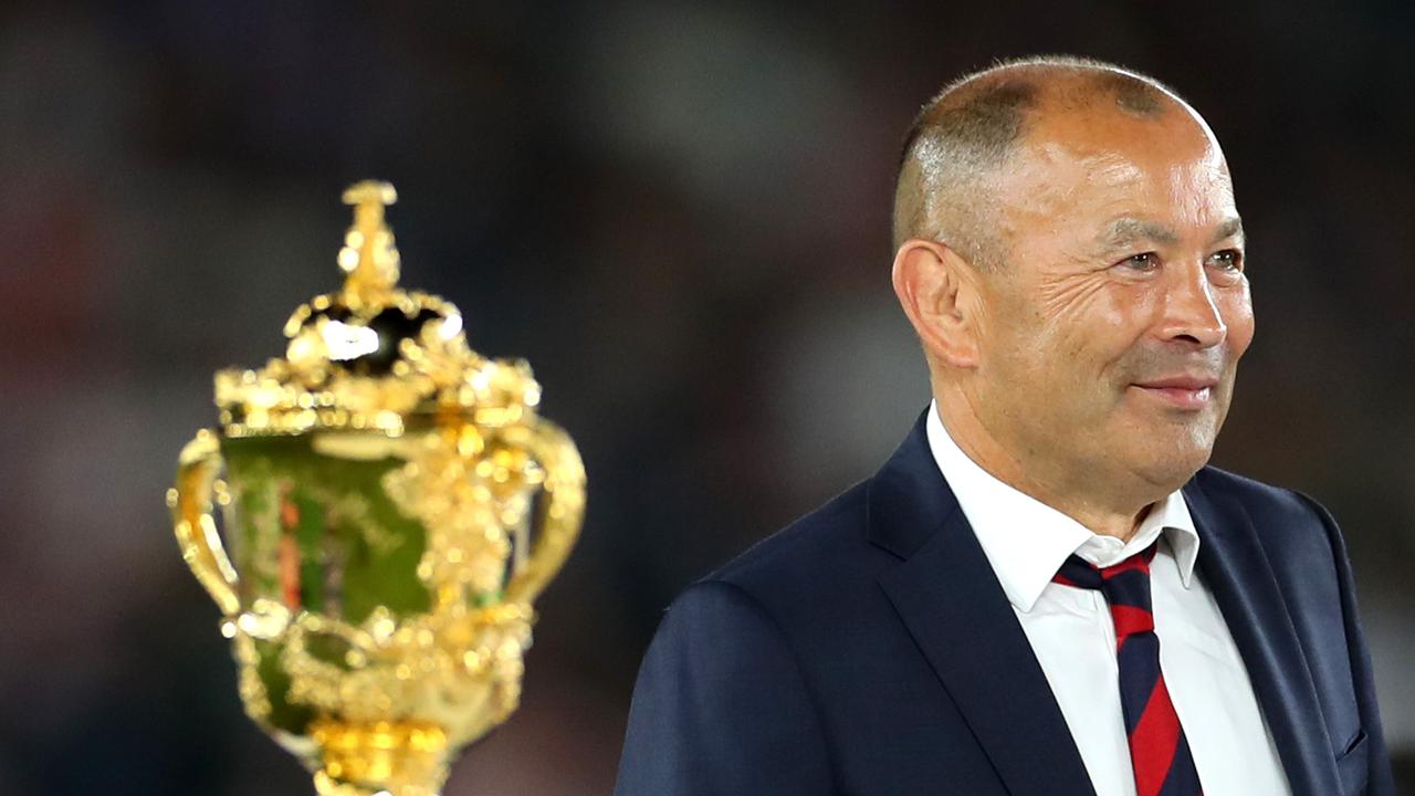 Eddie Jones and the World Cup trophy in 2019.