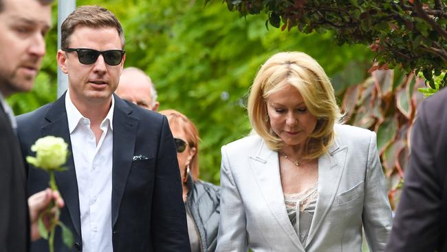 Ben Fordham and Kerri-Anne Kennerley arrive at the funeral service for Caroline Laws. Picture: AAP