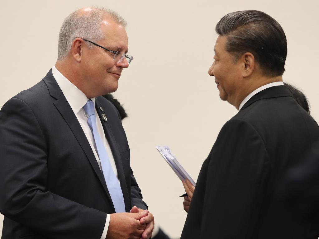 Mr Morrison and Mr Xi speak at the G20 in Osaka, Japan in June 2019. Picture: Adam Taylor/PMO