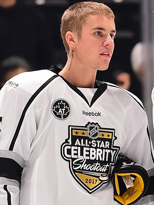 Bieber at the 2017 NHL All-Star Celebrity Shootout in LA. Picture: Getty