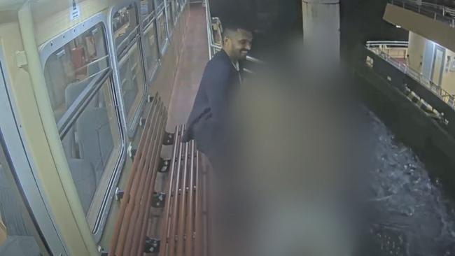 The cricketer is seen on CCTV heading home on a ferry with the woman. Picture: NSW District Court