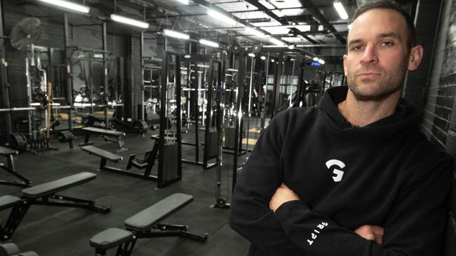 Drew Westfield in his closed gym. Picture: Tony Gough