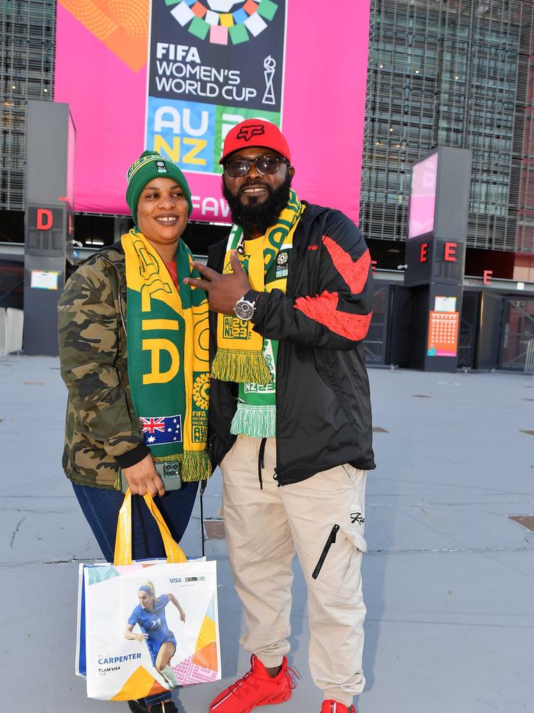 Pauline Brown and Jimel Dennis ahead of the FIFA Women’s World Cup at Brisbane Stadium. Picture: Patrick Woods