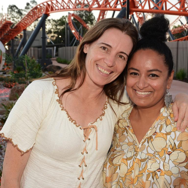 Candy Workman and Ranjana Reddy at opening of Steel Taipan ride, Dreamworld. Picture: Regina King