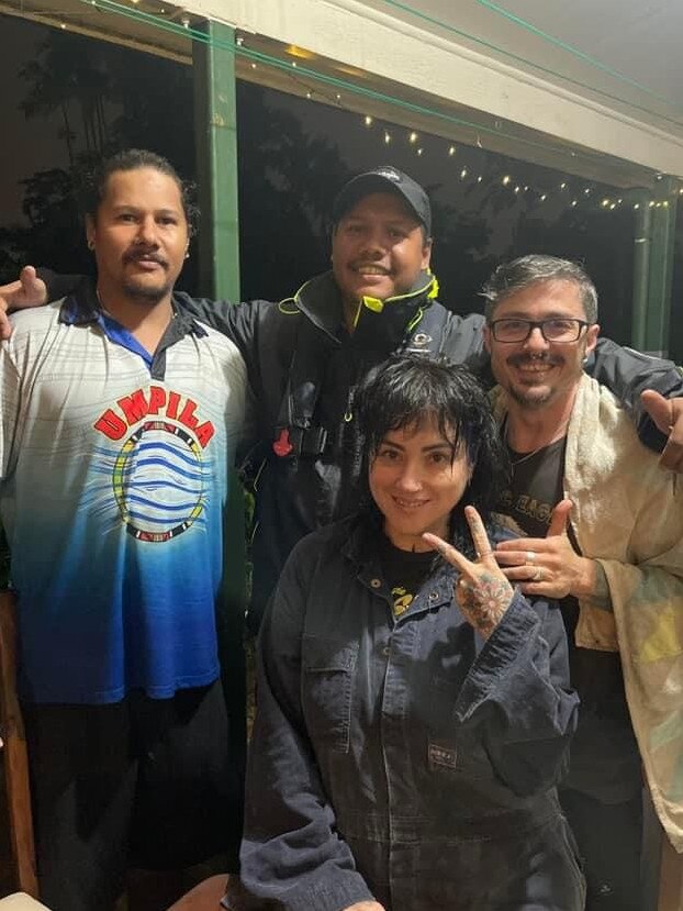 Jarrod Mellor, Ricky Mellor, Melanie Fogarty, and Jacqe Matelot (L to R) with Madelaine Stover (not pictured) co-ordinated an epic community rescue effort saving 60 people from flooded homes in Holloways Beach. Picture: Supplied