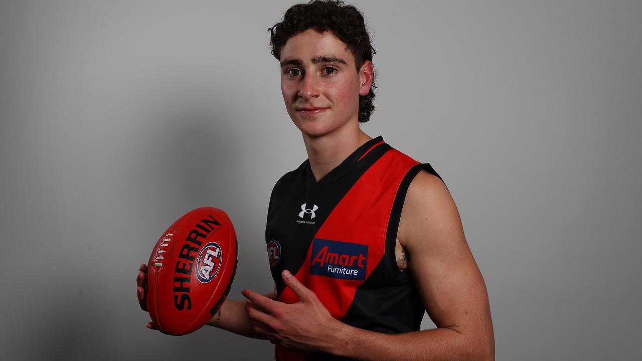 Elijah Tsatas after being picked up by the Bombers on draft night. Picture: Michael Klein