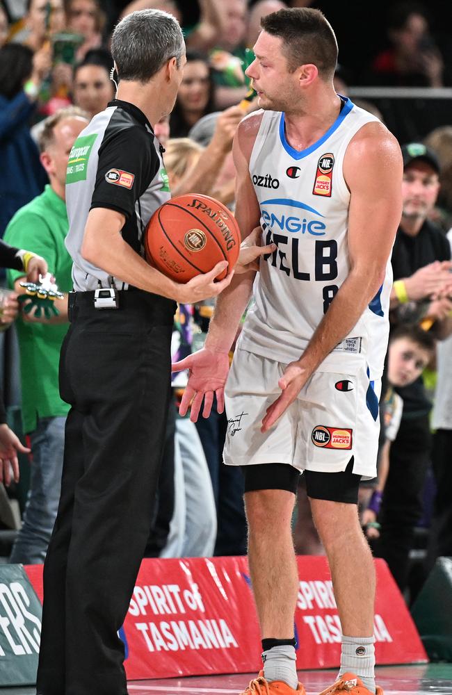 Dellavedova found himself in a disagreement with the referee on Friday night. Picture: Steve Bell/Getty Images