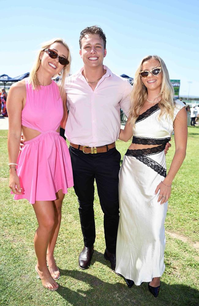 Grace Leach, Marty Kuerschner and Jemima Simpsonsmith out and about at Corbould Park for the Melbourne Cup Race Day in Caloundra. Picture: Patrick Woods.