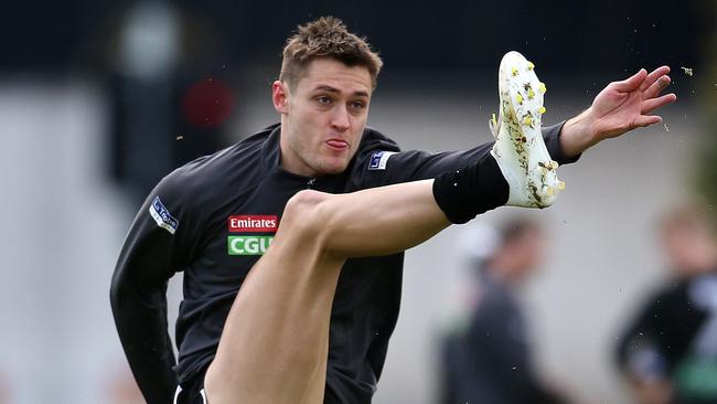 Darcy Moore will jump above $400,000 this round after his ton against Hawthorn. Picture: Michael Klein.