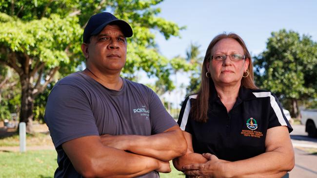 Shawn Lewfatt and Lisa Burkenhagen are two of the NT Aboriginal Community Police Officers who are taking the NT government and NT police commissioner to the Australian Human Rights Commission, claiming racial discrimination and racist conduct. Picture: Charlie Bliss