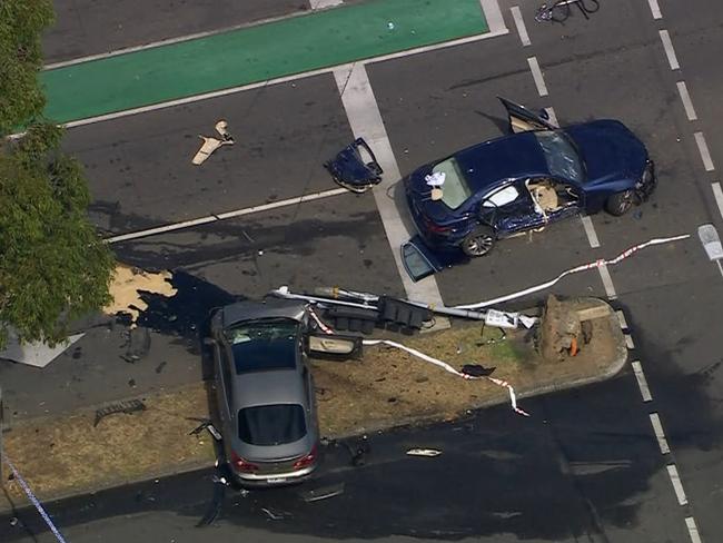 Ahmed was driving a Volkswagen when he crashed on Lygon St / Elgin St in Carlton. Picture: Supplied/ 7News.