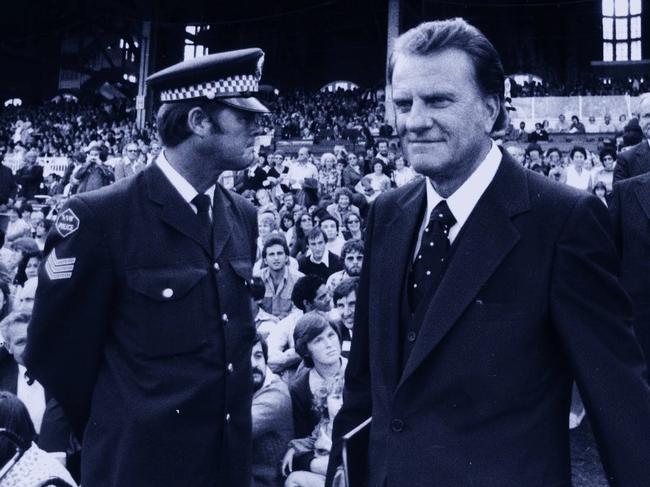 American evangelist Billy Graham during his 1979 crusade at Randwick in Sydney. Picture: Supplied