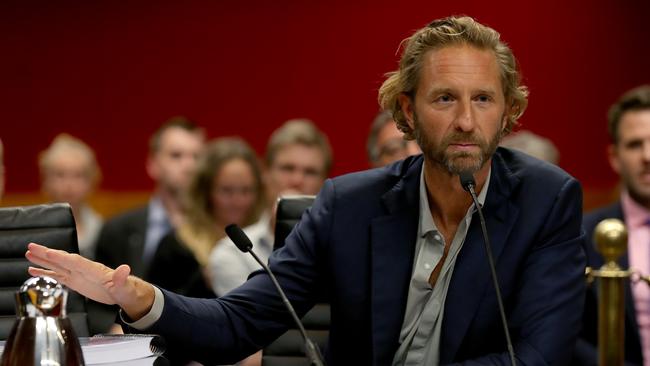 Bar tsar Justin Hemmes at the Joint Selection Committee on Sydney’s Night Time Economy at Parliament House. Picture: Toby Zerna