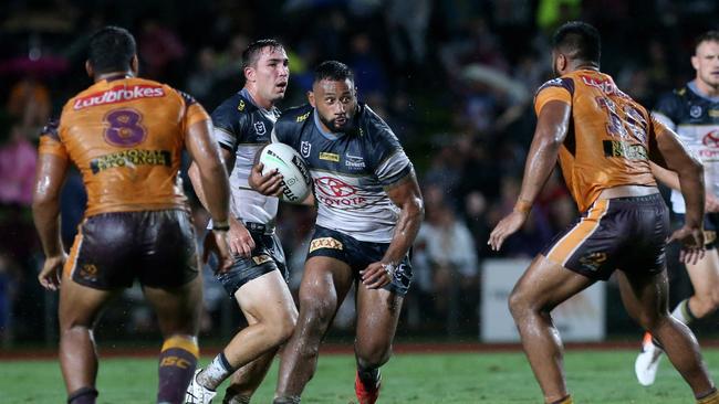 Francis Molo was a standout for the Cowboys in their trial against the Broncos. Picture: Stewart McLean.