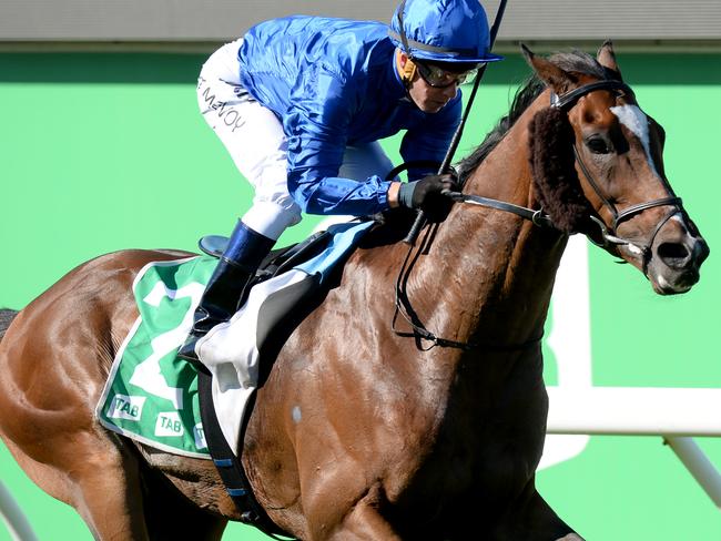 Kerrin McEvoy guides home Folkswood to win last year’s Cranbourne Cup. Picture: AAP