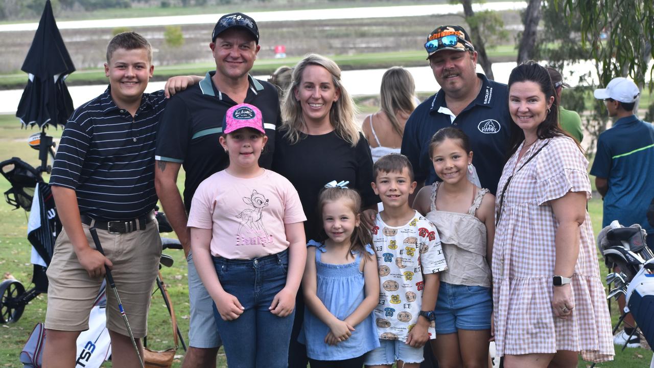 The Milliner, Curtis and Black families at the Rockhampton Golf Club in the lead-up to the US Kids Golf Foundation Australian Open being played on September 27 and 28.