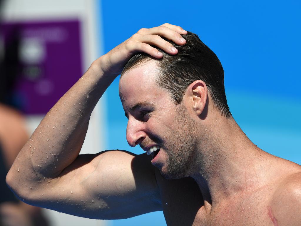 James Magnussen of Australia is seen following the Mens 50m Freestyle Heats on day five of swimming competition at the XXI Commonwealth Games at Gold Coast Aquatic Centre on the Gold Coast, Australia, Sunday, April 9, 2018. (AAP Image/Dave Hunt) NO ARCHIVING, EDITORIAL USE ONLY