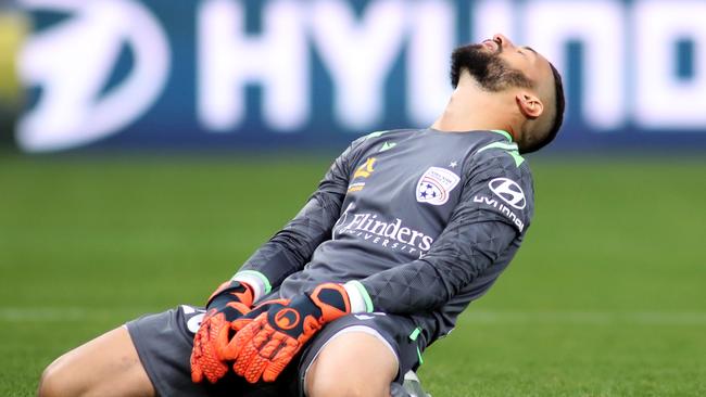 Goalkeeper Paul Izzo reacts after letting in Wellington’s second. Picture: AAP/Kelly Barnes