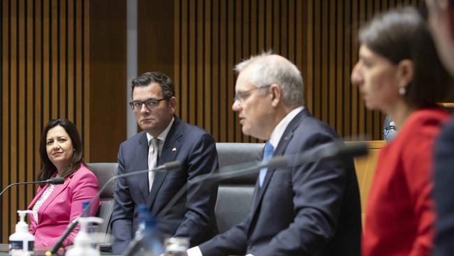 Scott Morrison and some of the state premiers at national cabinet in December. Picture: NCA NewsWire / Gary Ramage