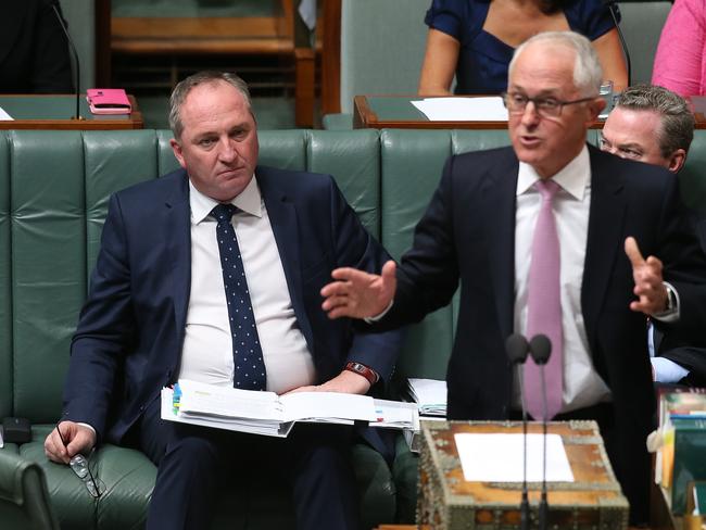 It is apparently beyond the authority of Prime Minister Malcolm Turnbull to get rid of Barnaby Joyce. Picture: Kym Smith