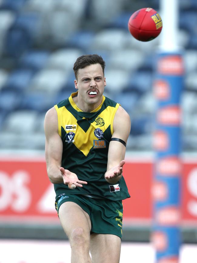 Connor Giddings marks against South Barwon in the GFNL grand final. Picture: Mike Dugdale